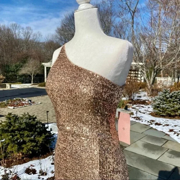 NWT BHLDN Gold Sequin One Shoulder Formal Maxi Dress Caspian Size 14 - Picture 6 of 15